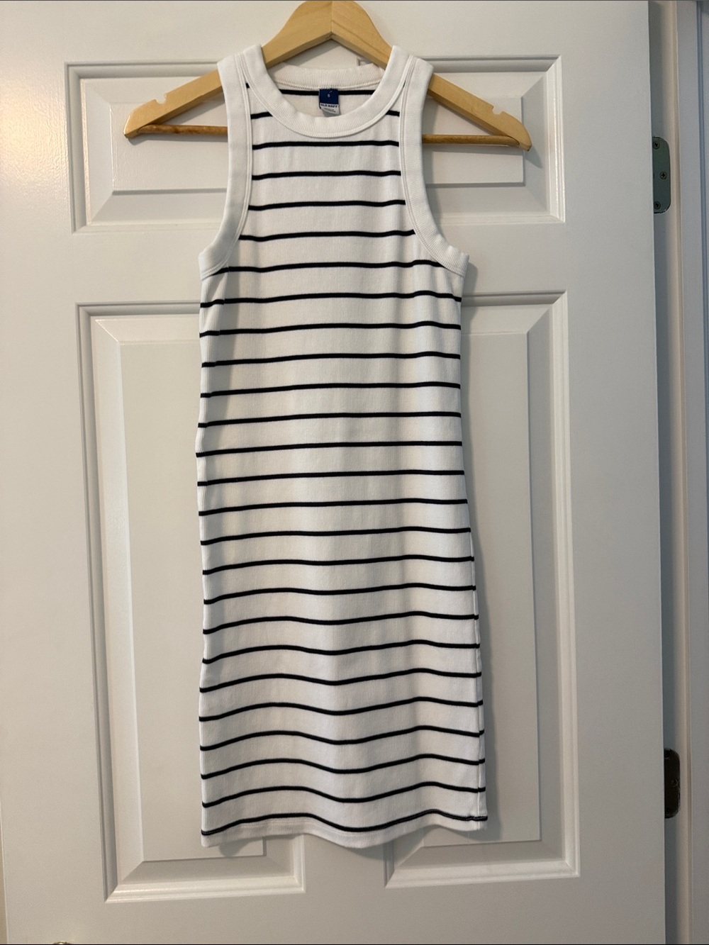 Old Navy White Tank Midi Dress with Black Stripes